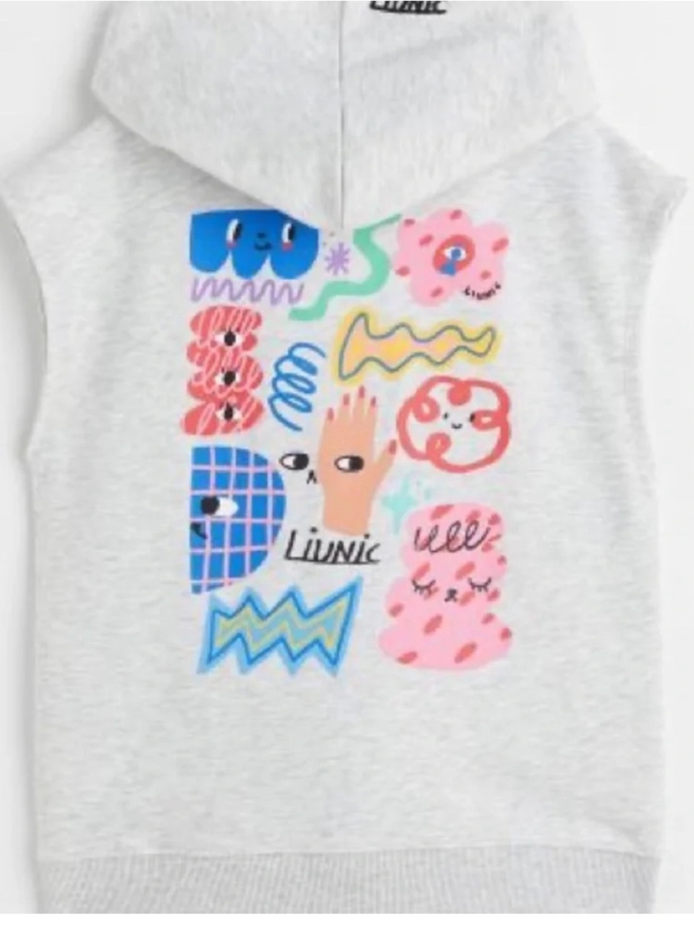 H&M Light Gray Hooded Graphic Tank with Multicolor Playful Print